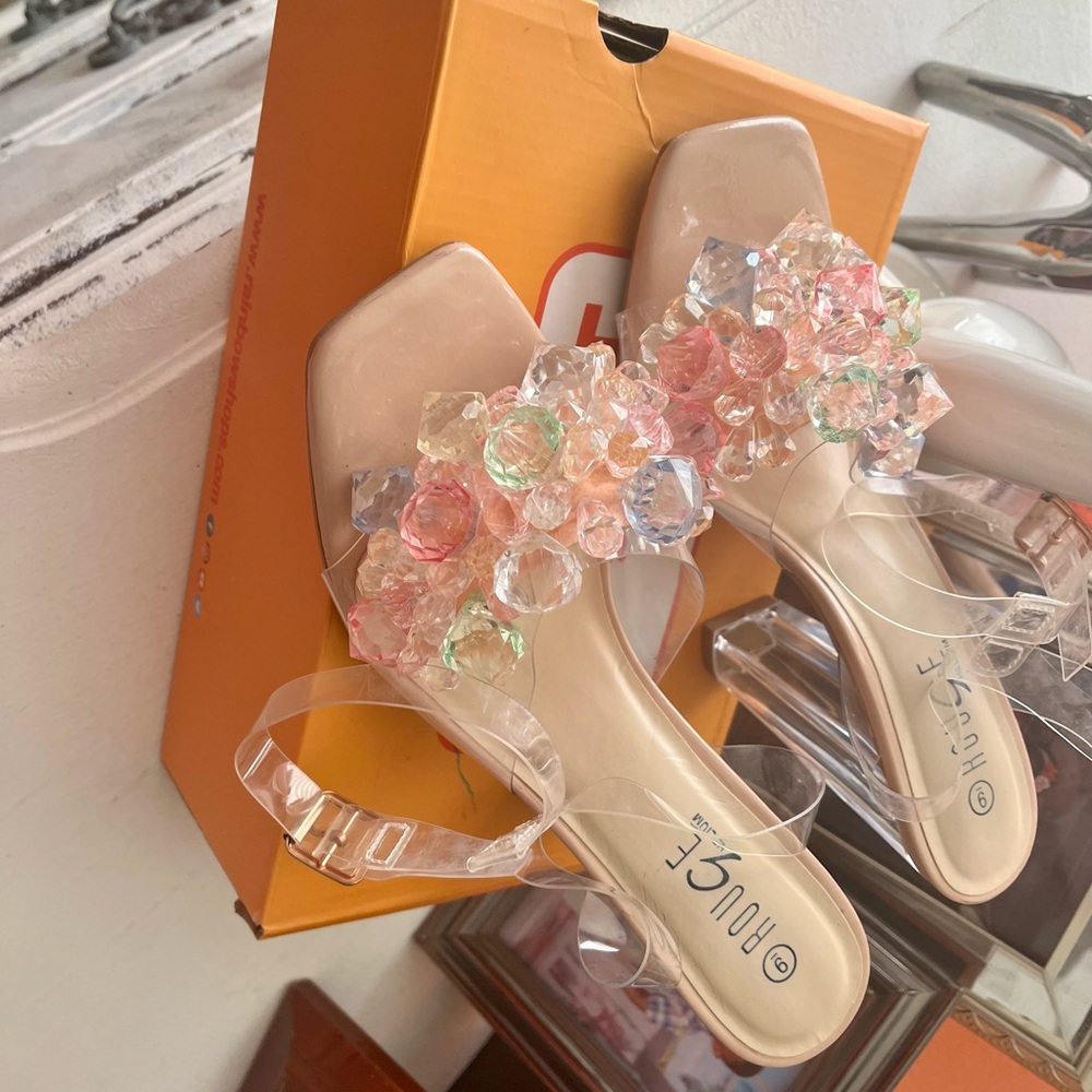 Big beaded clear chunky heels
